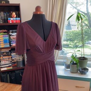 David’s Bridal Plum Flutter Sleeve Dress